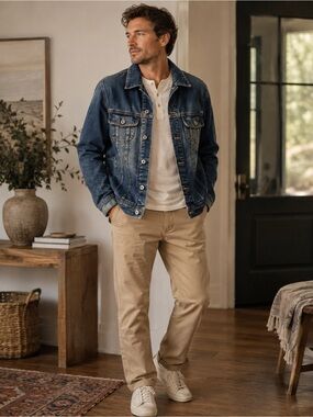 Jack & Jones Men’s Denim Trucker Jacket Distressed Medium Blue M